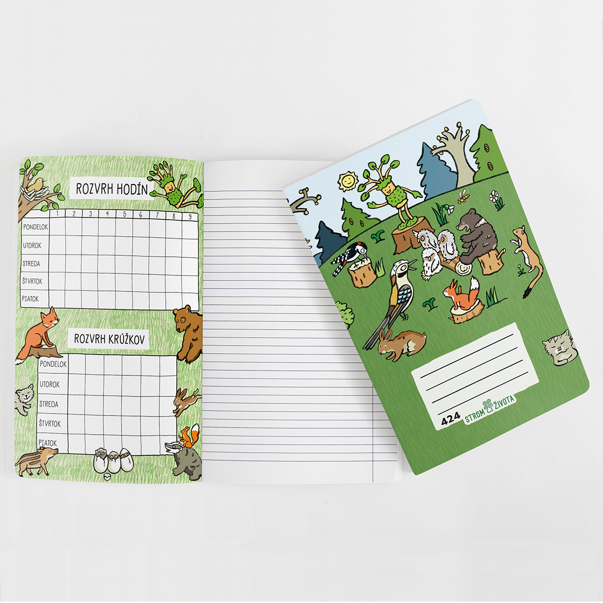 Eko-zošit PRÉMIUM 424, A4, linajkový 8 mm, 20 listov, Les-neles